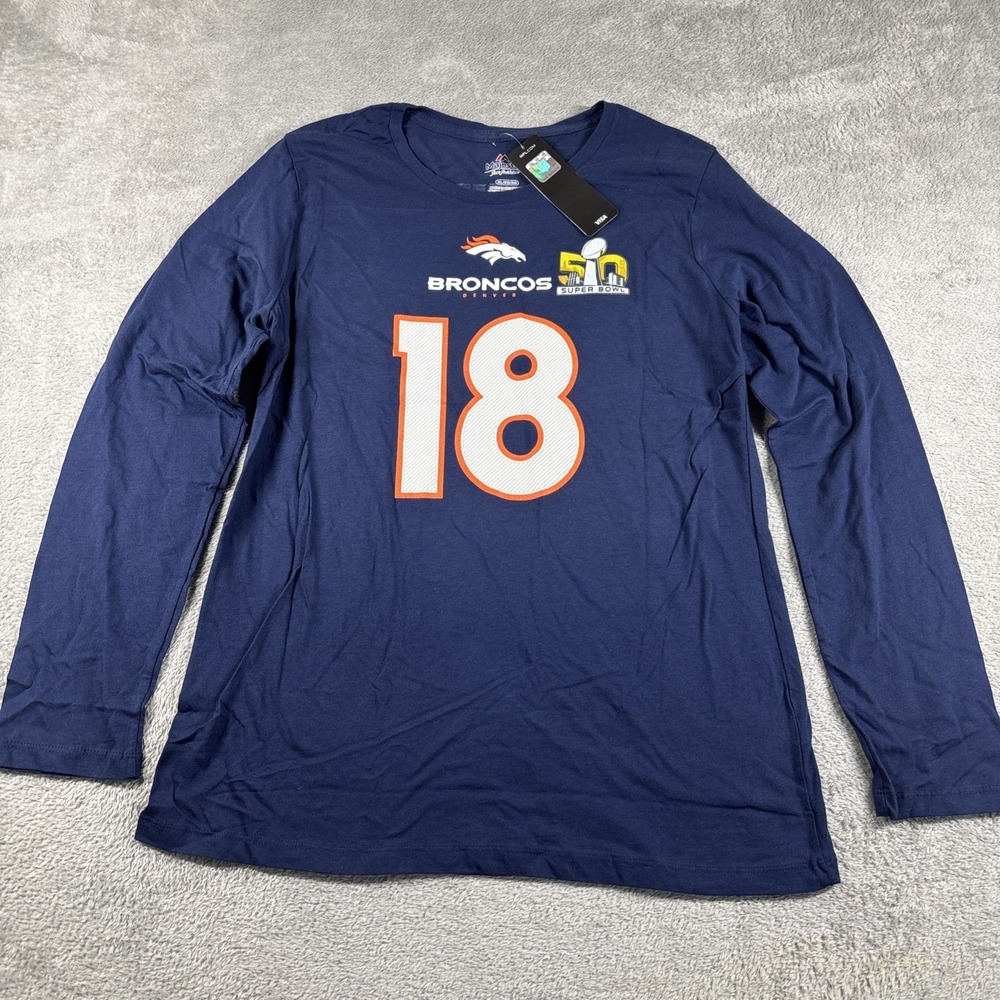MAJESTIC Peyton Manning Denver Broncos Long Sleeve Shirt Women's Size XL New